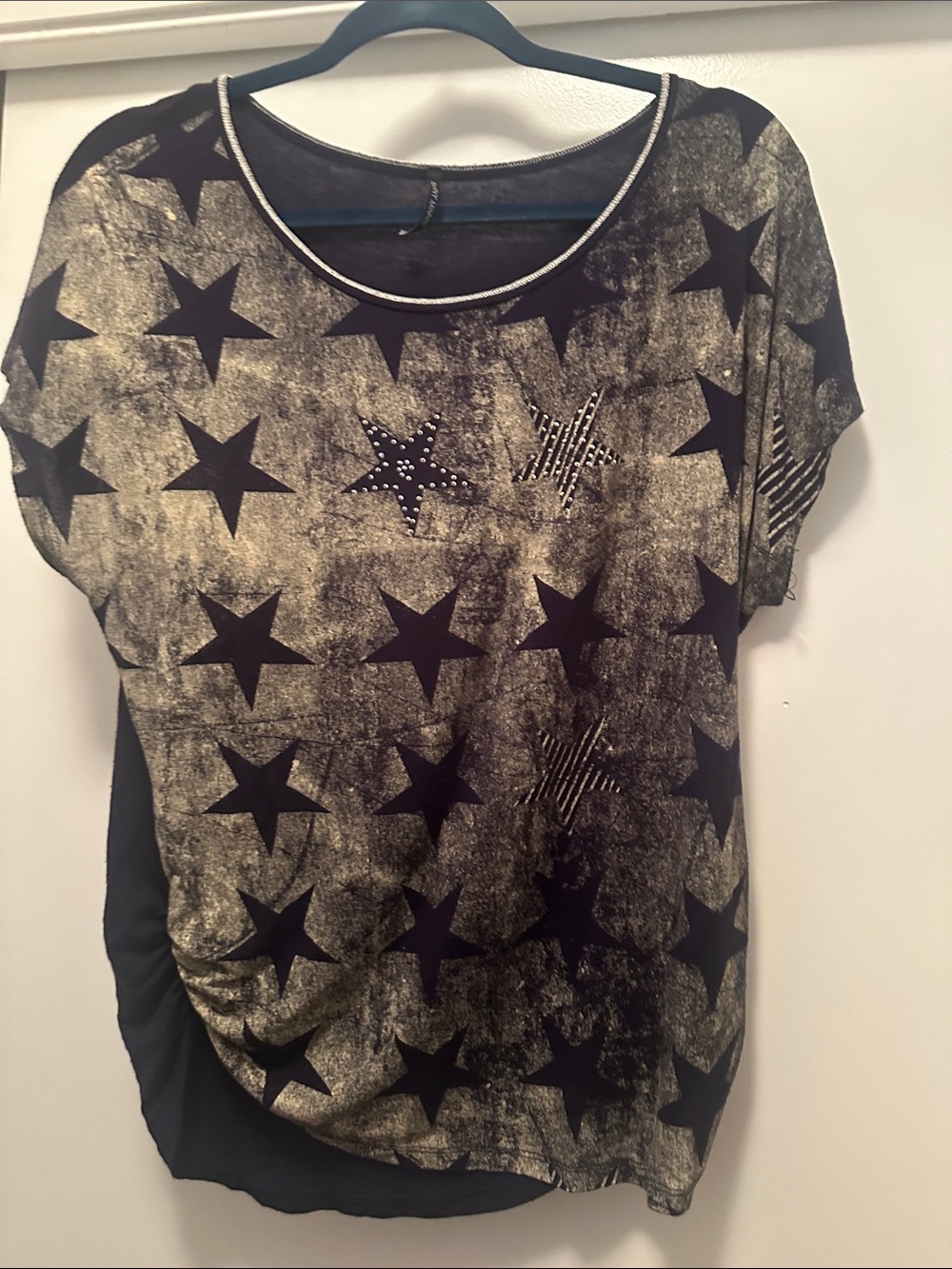 Skinny Minnie Black and Gold Star Print Short Sleeve Top
